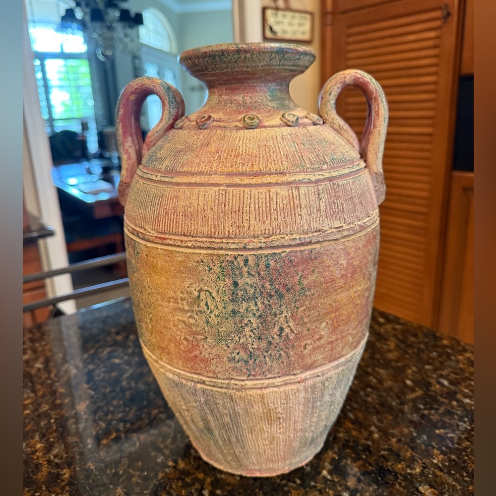 Vintage Large Rustic Terracotta Amphora Vase – Aged Mediterranean Style Decor
